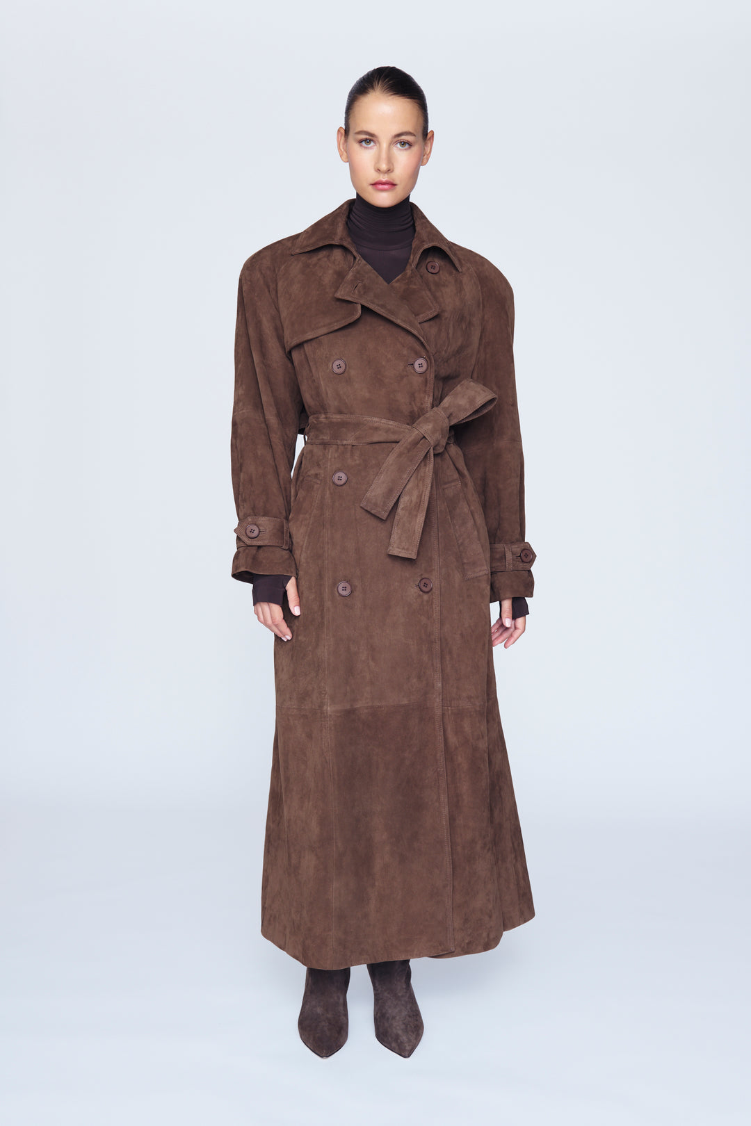 Aya & Elen | Suede Trench Coat - Mocha