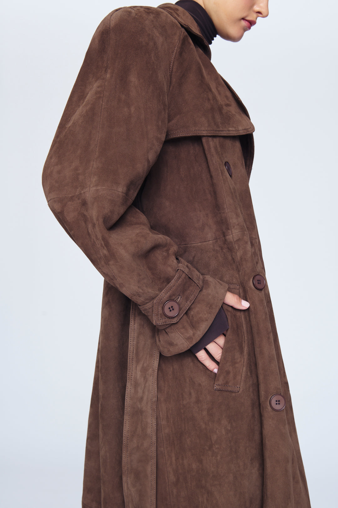 Aya & Elen | Suede Trench Coat - Mocha